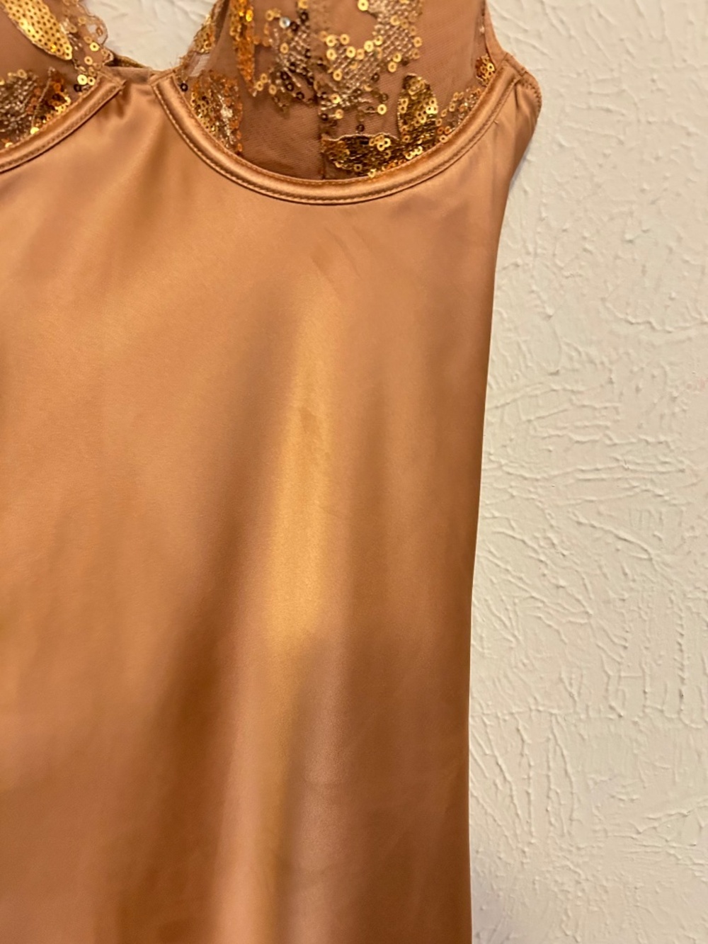 Victoria’s Secret Satin Lace Mini Dress Nude Gold - Picture 6 of 6